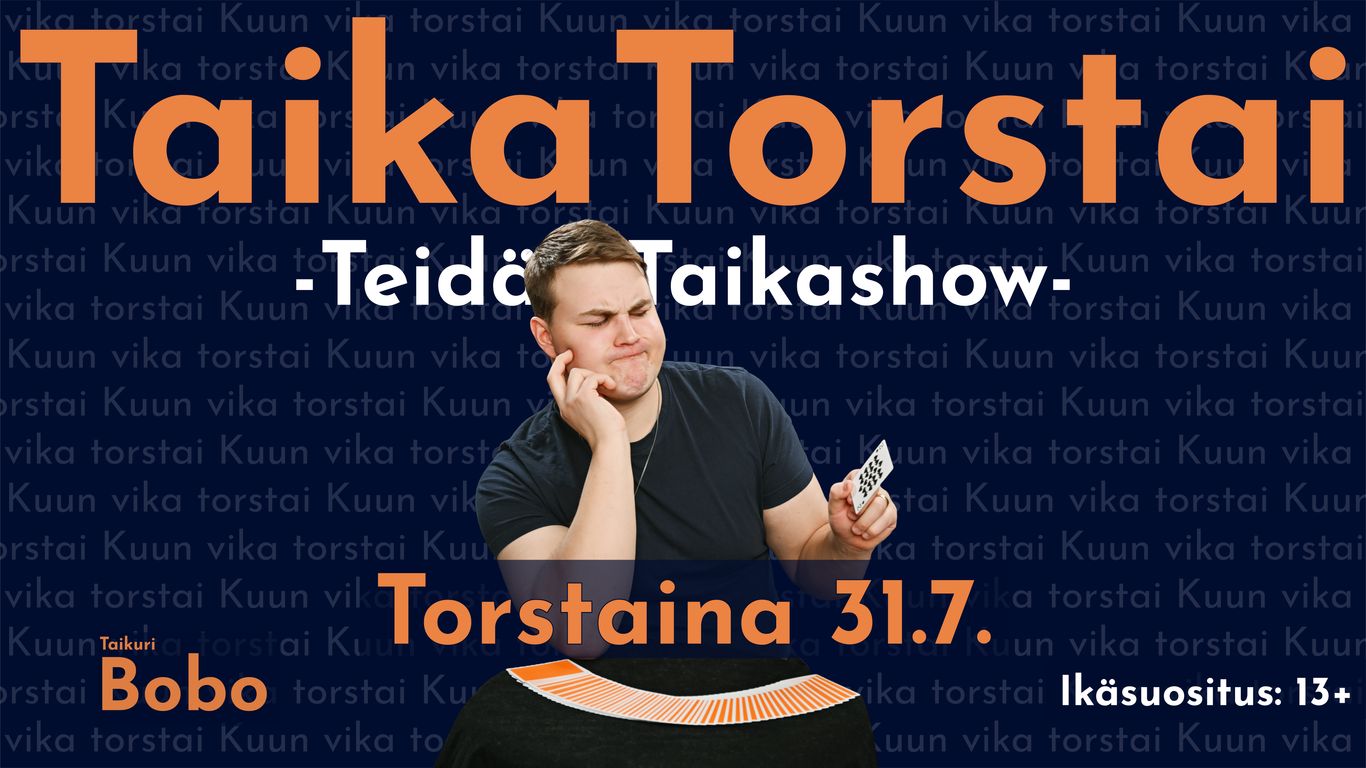 Taikuri Bobo hymyilee nojaten pöytään jossa levite