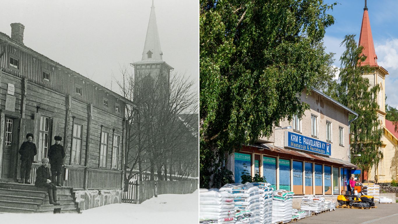 Mustavalkoinen valokuva ja värikuva samasta paikka