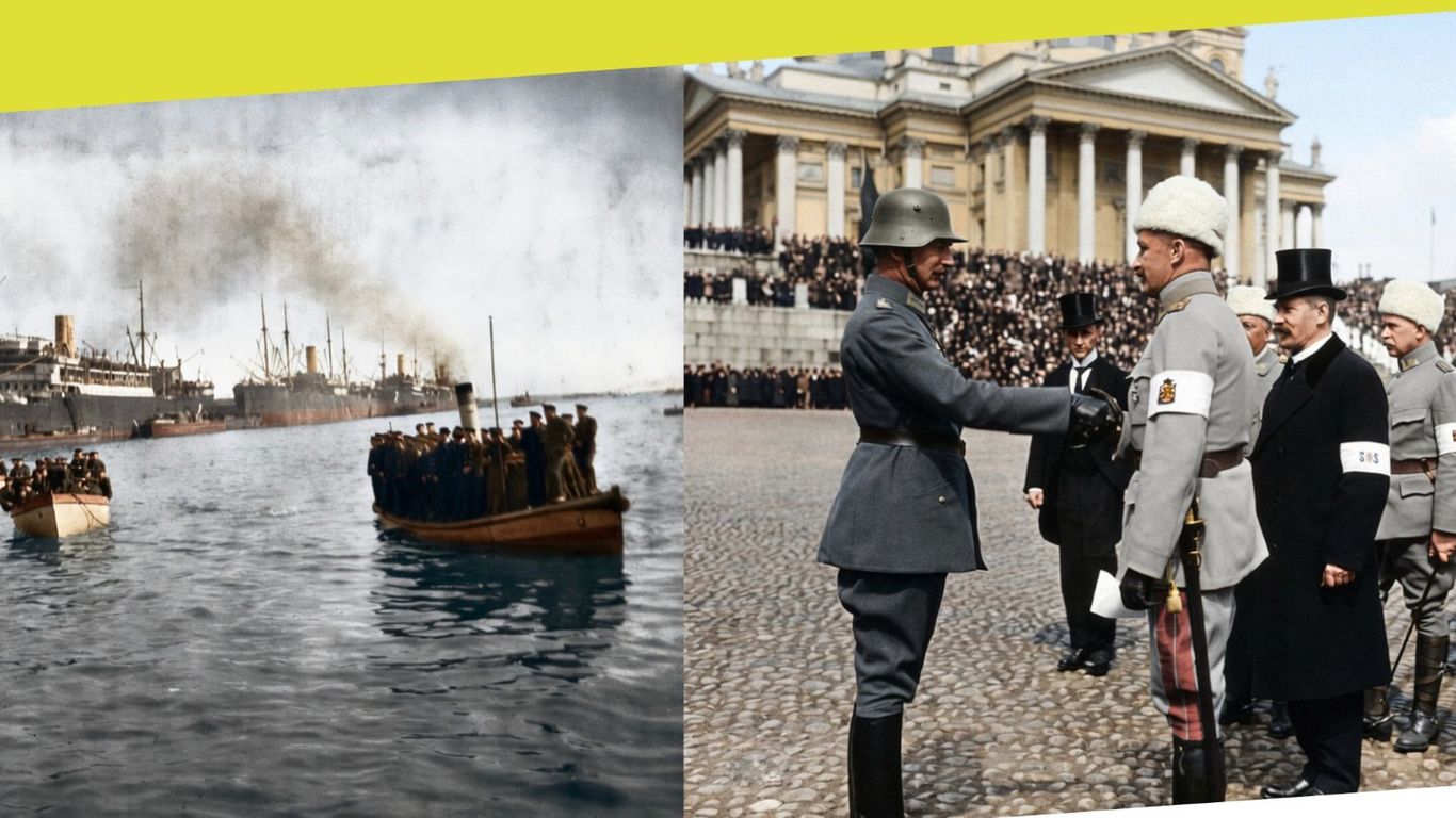 Kenraali Mannerheim tervehtii saksalaista upseeria