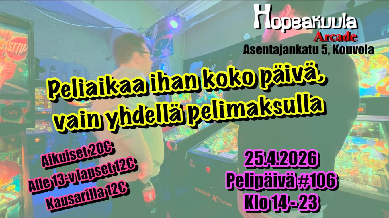 Tapahtuman aika- ja hintatiedot sekä pelihallin lo