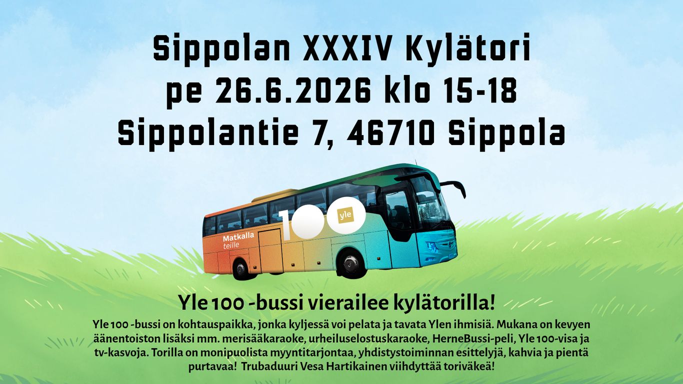 Torin mainos, jossa mukana kuva Yle100-bussista.