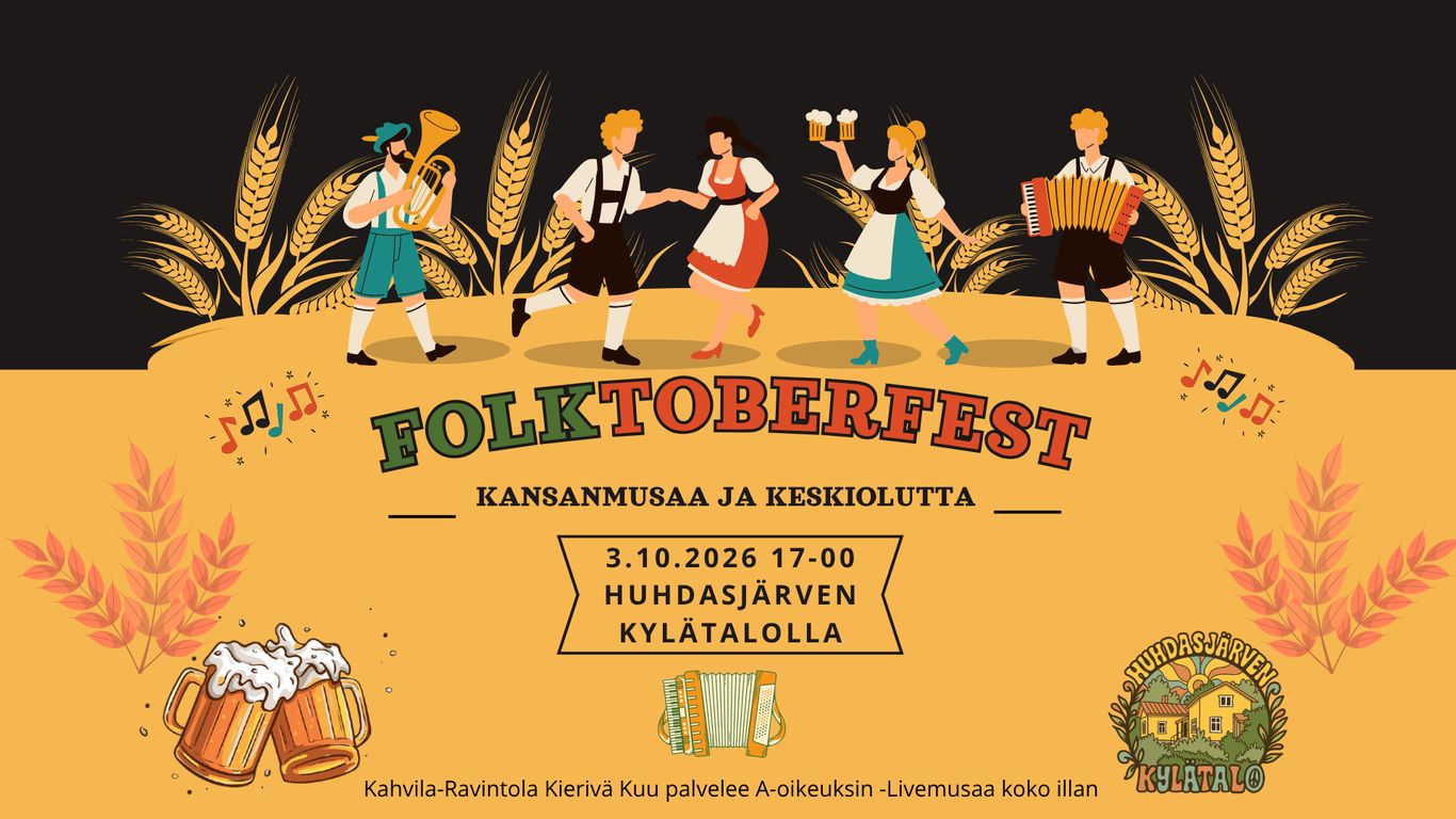 Piirroshahmoja juhlimassa oktoberfest-hengessä. Mu
