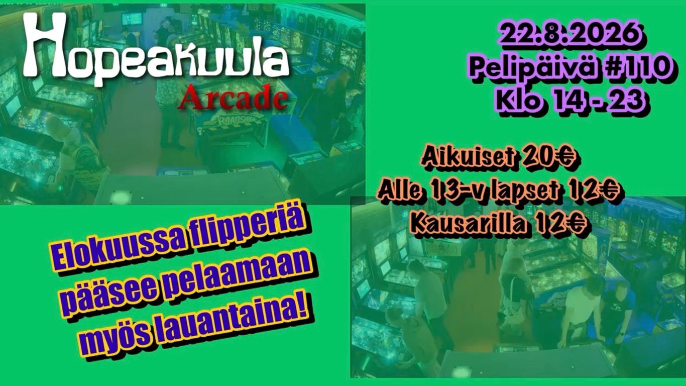 Kaksi kuvaa pelihallilta, jotka kuultavat vihreän